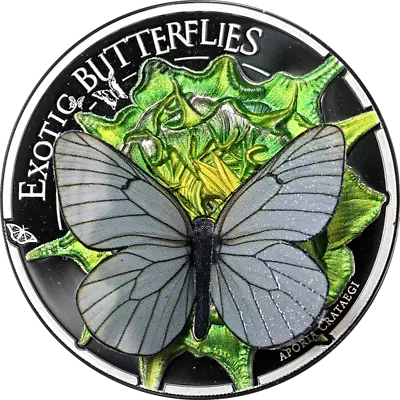 2017 Mongolia Silver 500 Togrog Exotic Butterflies - Aporia Crataegi 25gr .999 • $102