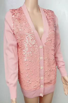 J. Crew Pink Sequin Front V-neck Button-Up Wool  Blend Cardigan Size Small • $35