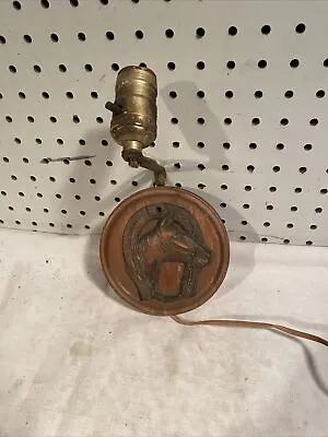 Vintage Horse Shoe Bust Copper Wood Wall Mounting Electric Lamp Sconce • $19.95