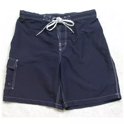 Merona Navy Blue Polyester Lined Mans Swimming Shorts Solid Men's Size Large EE1 • $11.99