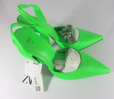 $99 • Buy Zara Neon Green Slingback Pumps Sz 10