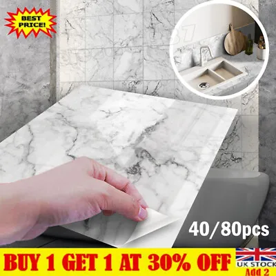 £4.68 • Buy 80X Self-Adhesive Mosaic Wall Tile Sticker Waterproof For Bathroom Home~Kitchen#