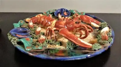 Rare 19th Century Minton Majolica Palissy Style Lobster Plate Gorgeous!! • $249.99