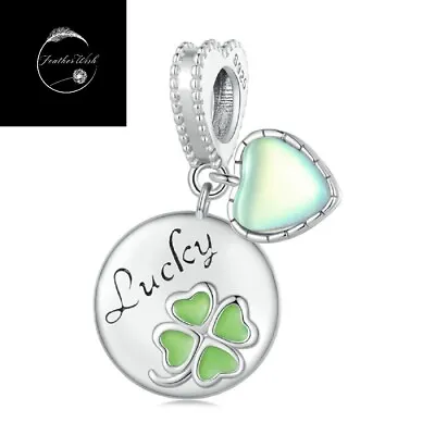 Genuine Sterling Silver 925 Lucky Four Leaf Clover Irish Heart Dangle Charm Mum • £16.90
