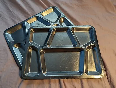 2 Vintage Navy Military Stainless Steel Cafeteria Divided Food Trays Prison • $18.88