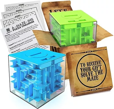 2 Pack Money Puzzle Gift Boxes | Two Cool Cube Shaped Puzzle Money Holder Maz... • $33.95