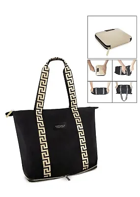 Versace Parfums Folding Tote Bag Black Gold Handbag Travel Case Faux Leather New • $55