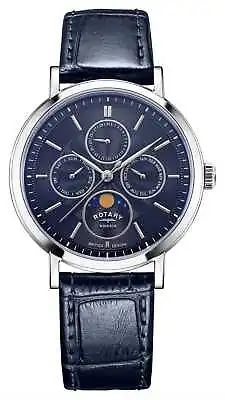Rotary Windsor | Moonphase | Blue Dial | Blue Leather Strap GS05425/05 Watch • $385