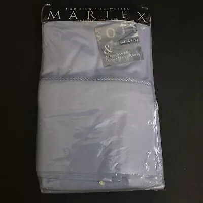 Vintage MARTEX 200 Percale Two King Pillowcases 100% Cotton Soft & Cozy Lt Blue • $15