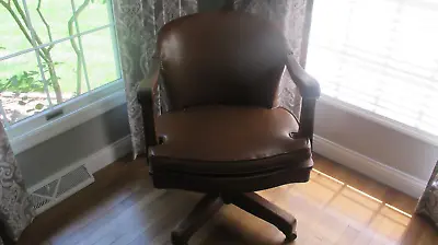 NICE! Antique Executive Lawyers Banker Office Desk Chair Leather VTG • $100