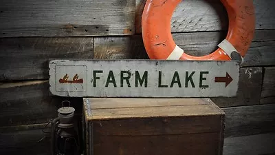 Custom Lake W/ Canoe & Arrow Sign - Rustic Hand Made Vintage Wooden • $54