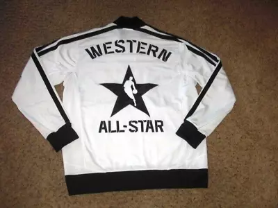 Vintage ADIDAS White NBA WESTERN ALL-STAR Zip Front Warm Up Jacket Men's Large • $36.66