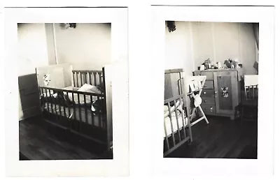 2 Vintage Photos 1945 Baby Nursery Affluent Crib Changing Table Dresser Bedroom • £5.78