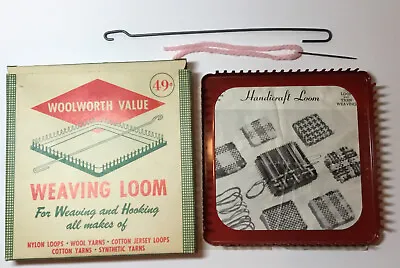 Metal Weaving Loom 1950'S WOOLWORTH's 7  Sq Orig. BOX -Hook Needle & Instruction • $14.95