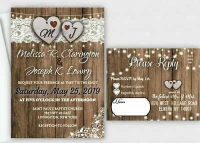 Wedding Invitations Country Theme Heart With Response Cards • $59