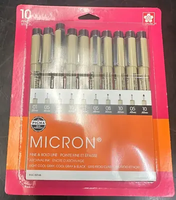 Sakura Pigma MICRON Gray And Black Pens Set Of 10 - 50146 - Fine And Bold Points • $16.95