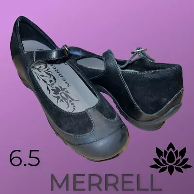 MERRELL Women's Plaza Bandeau Black Leather Mary Jane Shoes Comfort Suede 6.5 • $33