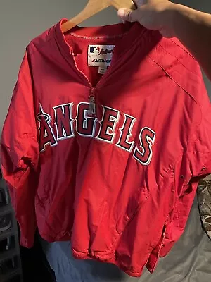 MAJESTIC Los Angeles ANGELS BASEBALL Red Jacket Polyester Size M Cool Base • $29.99