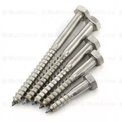 £4.99 • Buy M8 M10 M12 A2 Stainless Coach Screw Hex Hexagon Head Wood Screws Steel Lag Bolt