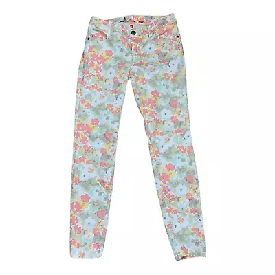 ELLE Jeans Size 6 White With Pastel Floral Design 30X29 Stretch Blend Womens • $15.99