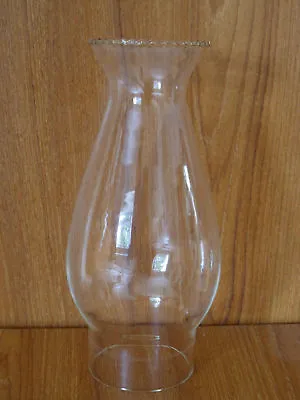 BEADED CRIMP TOP OIL LAMP CHIMNEY Clear Glass Base 3  X 8.5  Tall  NEW • £14.99