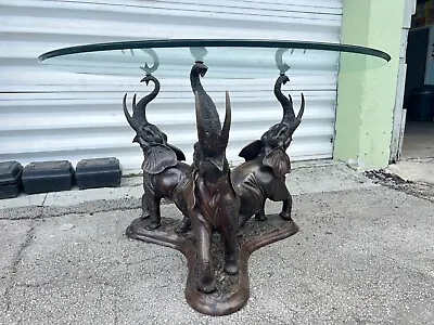 Magnificent Trio Of Elephants Bronze Dining Table Base W Glass Top • $2400