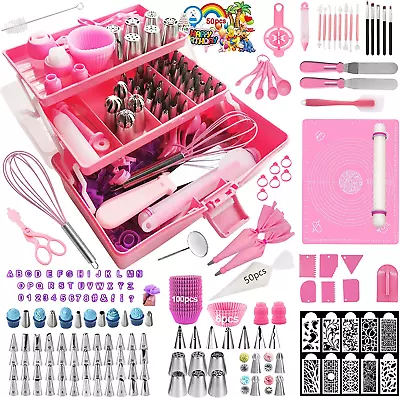 Cake Decorating Box Set 370PCS Stencils Bags Tips Tools & Supplies For Cake Love • £58.18