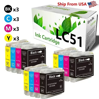12PK LC51 Ink Cartridge For Brother MFC-230C MFC-240C MFC-465CN DCP-540CN • $17.99