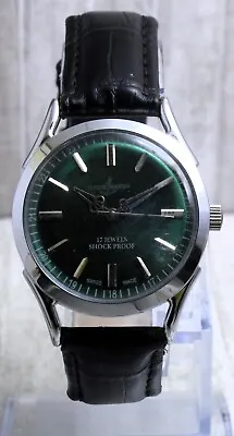 #VINTAGE U/N GREEN-Dial SS Hand Winding 17 Jewels Men's Wrist Watch Swiss Made. • $48.56