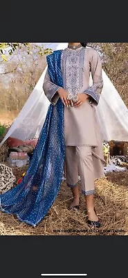 Eid Collection Pakistanidesignerembroiderd Cotton Suit With Silk Dupatta • £39.99