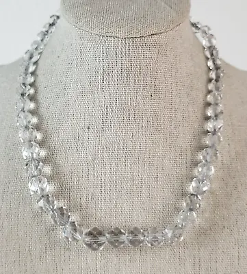 Vintage Sterling Silver Clear Crystal Graduated Beaded Necklace 15  Spring Ring • $35