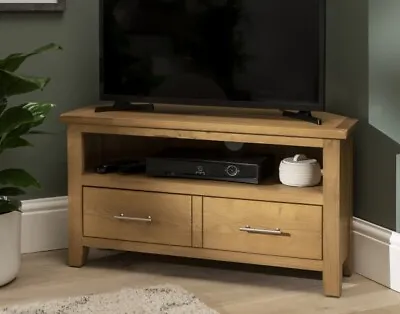 Nebraska Modern Oak Corner TV Unit / Solid Wood TV Stand / Oiled Cabinet / New • £239