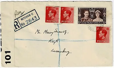 Great Britain 1940 Mitcham Cancel On Registered Cover To LUXEMBOURG Censored • $25