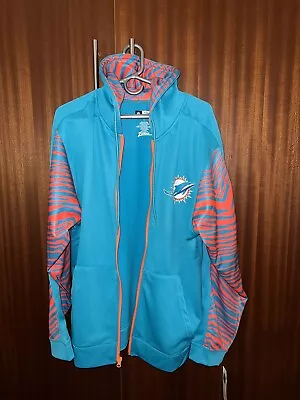 Zubaz Men's Miami Dolphins Team Color Zebra Accent Full Zip Hoodie RUNS BIG • $29.99