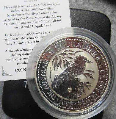 Australia 1993 Kookaburra 2oz Silver Coin 2 Dollar Whale Privy Mark Albany Fair • $134.95