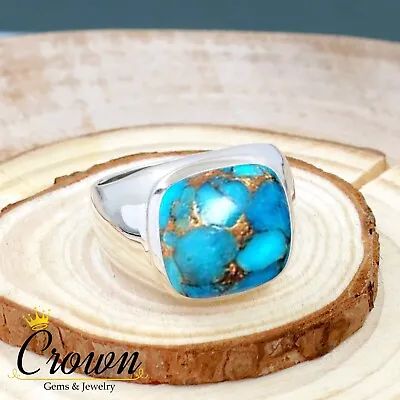 Blue Copper Turquoise Cushion Cut 925 Sterling Silver Men's Ring - Size US 6-14 • $34.50