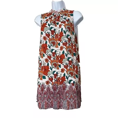 Angie Tunic Floral Sleeveless Mandarin Collar Back Keyhole  Size Large • $22