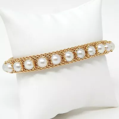 14 Kt Yellow Gold Flexible Mabè Pearl Mesh Bracelet 7 5/8  A5982 • $2214