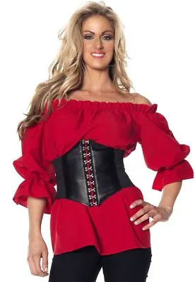 $18.95 • Buy Pirate Blouse Renaissance Red Shirt 3/4 Sleeves Gypsy Peasant Adult Women Top SM