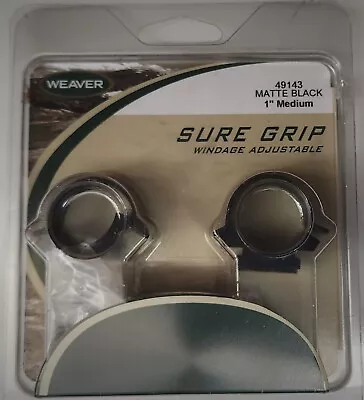 Weaver Sure Grip Windage Adjustable Rings 1  Medium Matte Black Steel - 49143 • $34