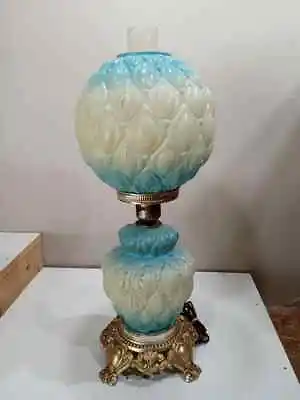 Vintage Hurricane Parlor GWTW Quilted Baby Blue And Cream Lamp • $45