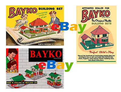£8.99 • Buy Bayko Meccano 1950's Set Of 3 A4 Size Posters Leaflets Shop Display Signs