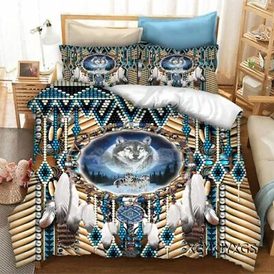 Native Indian Tribe Wolf Bedding Set Duvet Cover Pillowcase Comforter Bedroom • $23.10