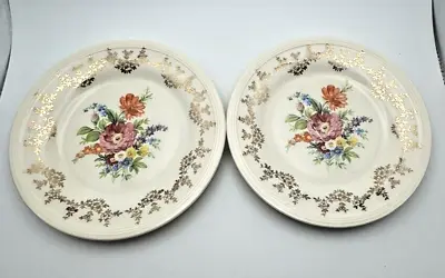 Vintage 1930s China Lot 2 Edward Knowles Salad Bread Plates 6  Floral 22K Gold • $12.95