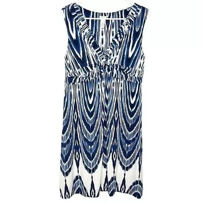 Soma Sleeveless Dress Women's Large Blue & White V Neck Casual Cozy • $26