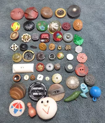Lot Of 56 Colorful Plastic Celluloid Composition Wood Buttons 5/16  To 1 & 1/2  • $15
