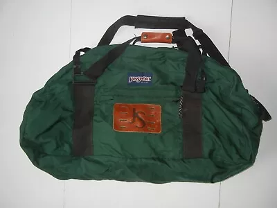 Vtg 90s JANSPORT USA MADE Green Leather LARGE HIKING DUFFLE BAG Travel Gym Gear • $58.49