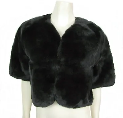 Anne Dee Goldin Black Genuine Fur Bolero Shrug Jacket M Short Sleeve SOFT Rabbit • $209