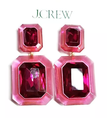 J.Crew Oversized Faceted Crystal Drop Earring Decorative Pink Gold Plated NWT • $39