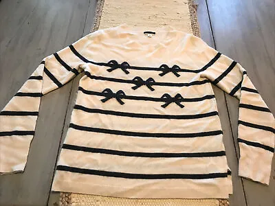 J Crew Cream Gray Bow Stripes 100% Cashmere Sweater Sz S • $32